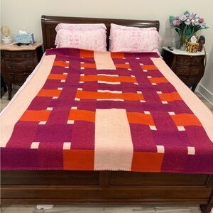Hermes Pink, Orange and Cream Geometric Wool Throw